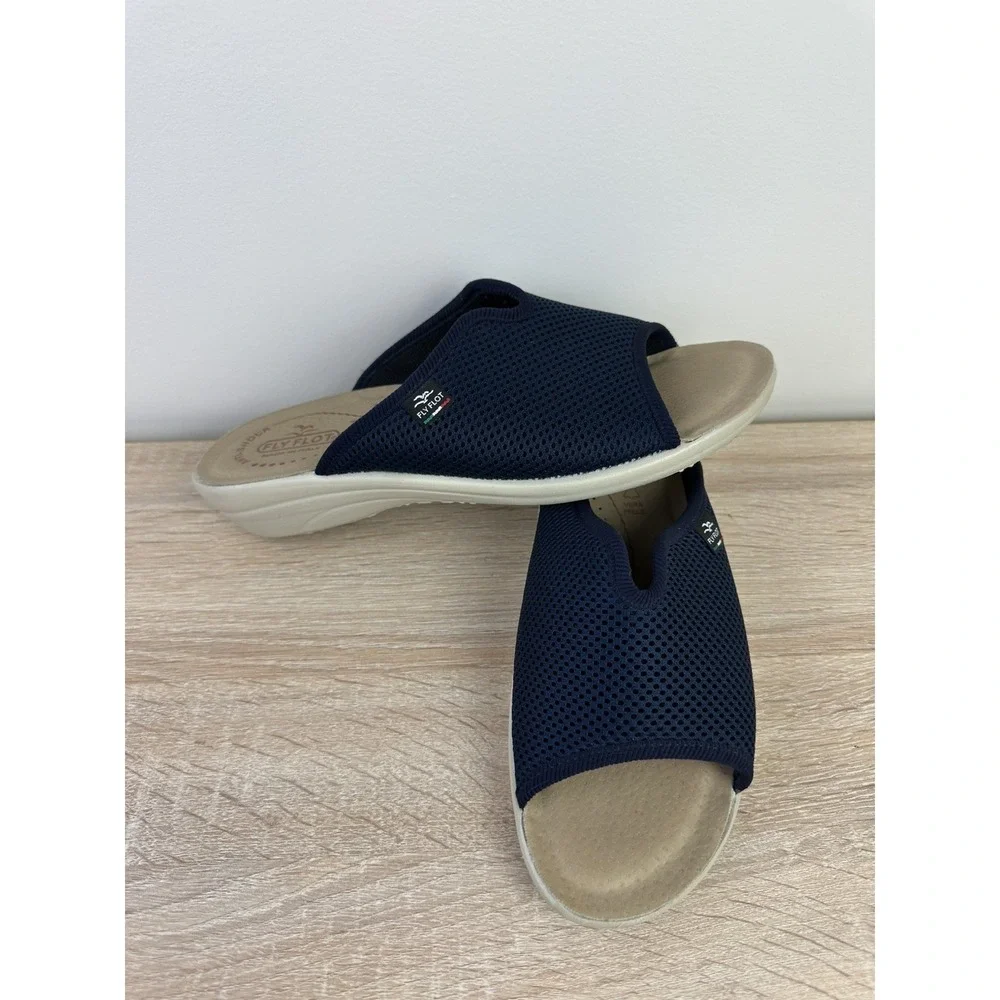 Fly Flot Women's EU40 Navy Mesh Clogs Anti-Shock Slip On Mules EUC Italy